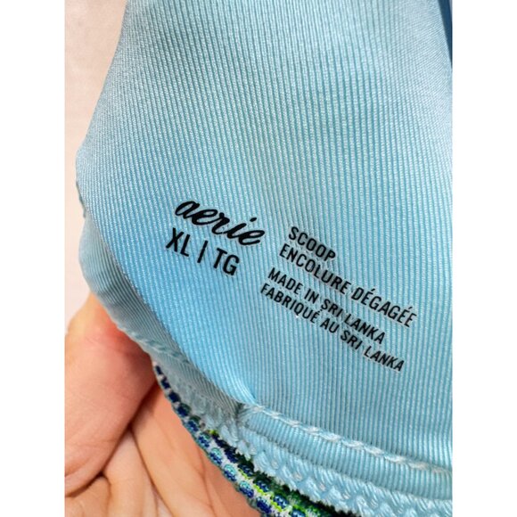 Aerie Womens Scoop Space Dye Bikini Top Swimwear Sze XL Green Blue Stretch Beach - Picture 2 of 8